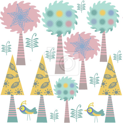 Tapete Vögel in einem abstrakten Wald