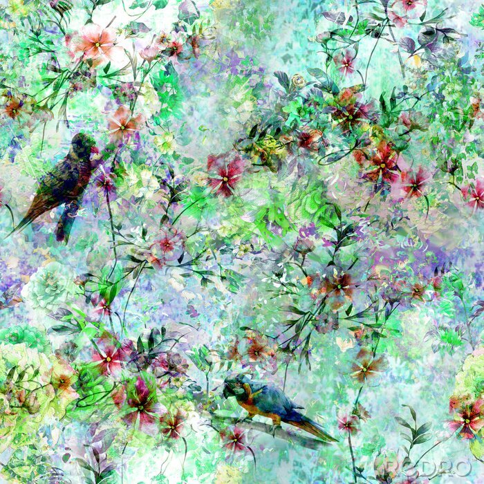 Tapete Vögel in wildem Garten