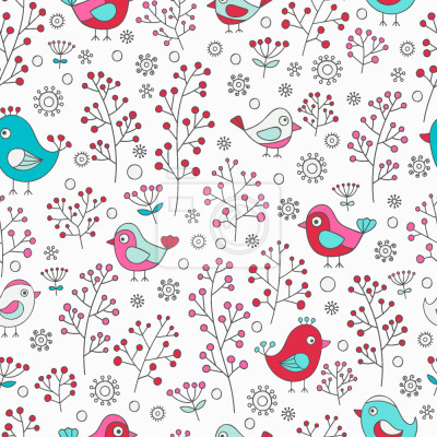 Tapete Vögel und Beeren