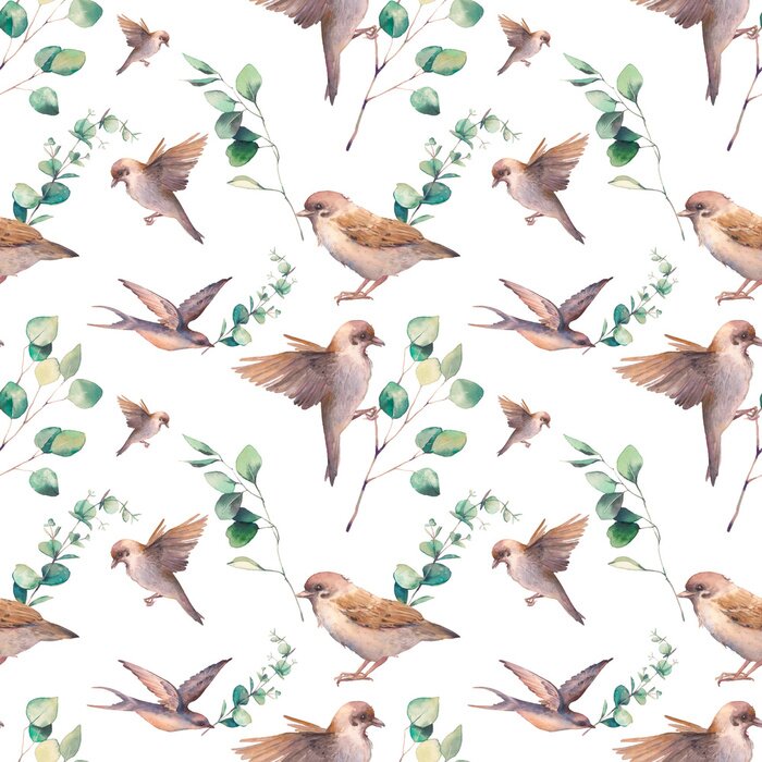 Tapete Vögel und Eukalyptuszweige