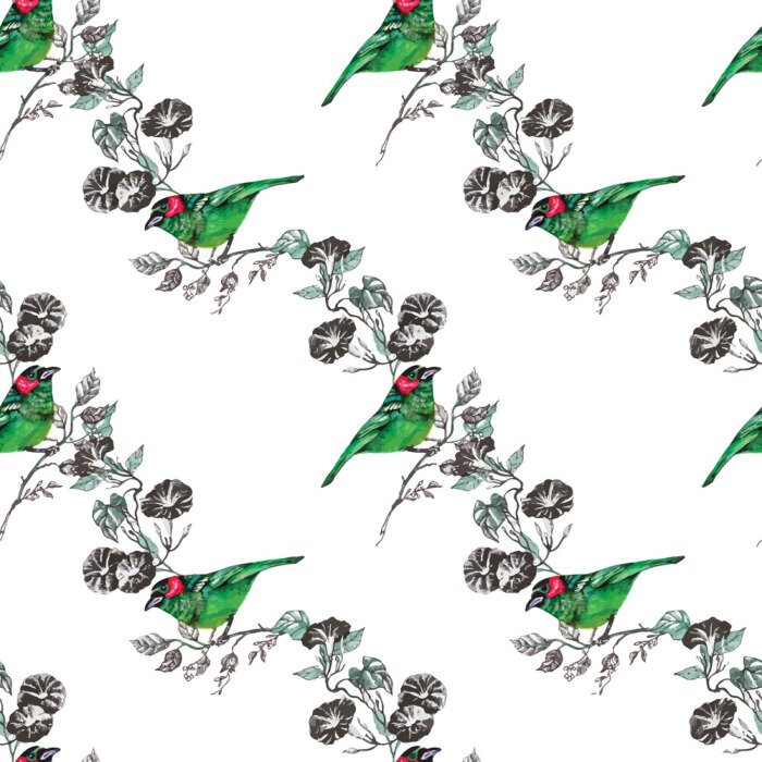 Tapete Vogel, Tropisch, Palme, Aquarell, Ananas, Muster, Tapeten, toucan