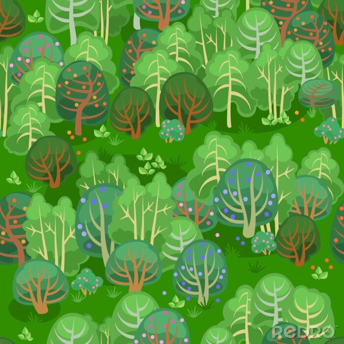 Tapete Wald im Sommer mit Beeren / Nahtlose Muster von Fee Wald im Sommer
