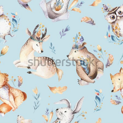 Tapete Waldtiere auf blauem Grund