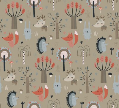 Tapete Waldtiere im Herbst