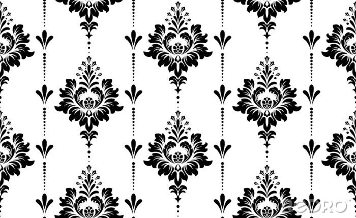Tapete Wallpaper in the style of Baroque. Seamless vector background. White and black floral ornament. Graphic pattern for fabric, wallpaper, packaging. Ornate Damask flower ornament