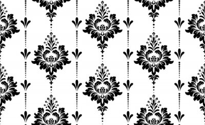 Tapete Wallpaper in the style of Baroque. Seamless vector background. White and black floral ornament. Graphic pattern for fabric, wallpaper, packaging. Ornate Damask flower ornament