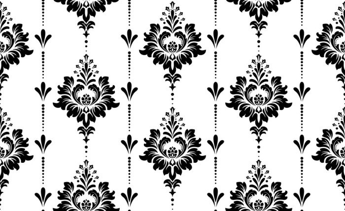 Tapete Wallpaper in the style of Baroque. Seamless vector background. White and black floral ornament. Graphic pattern for fabric, wallpaper, packaging. Ornate Damask flower ornament