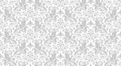 Sticker Wallpaper in the style of Baroque. Seamless vector background. White and grey floral ornament. Graphic pattern for fabric, wallpaper, packaging. Ornate Damask flower ornament.