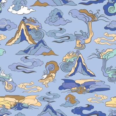 Tapete Wasserfälle zwischen Bergformationen