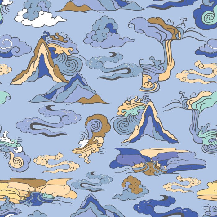 Tapete Wasserfälle zwischen Bergformationen