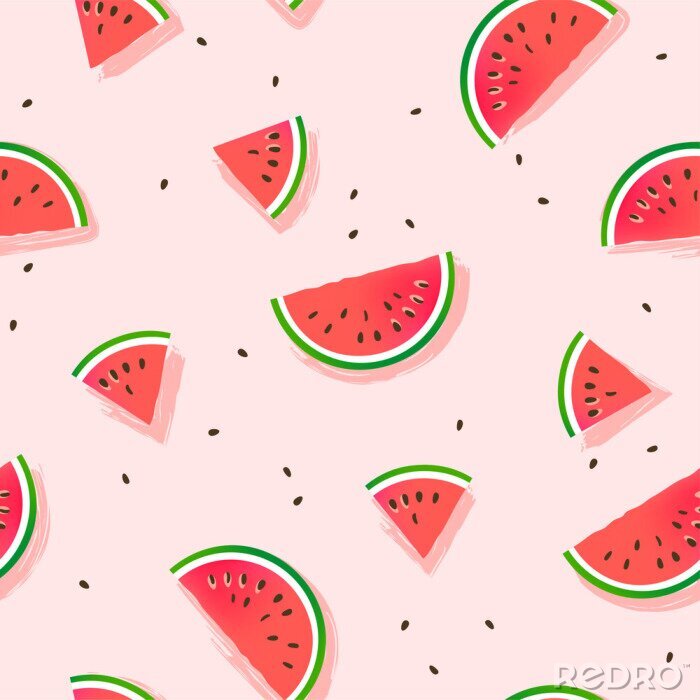 Tapete Wassermelonen und Samen auf rosa Hintergrund
