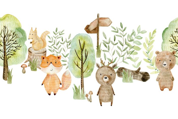 Tapete Watercolor forest border.