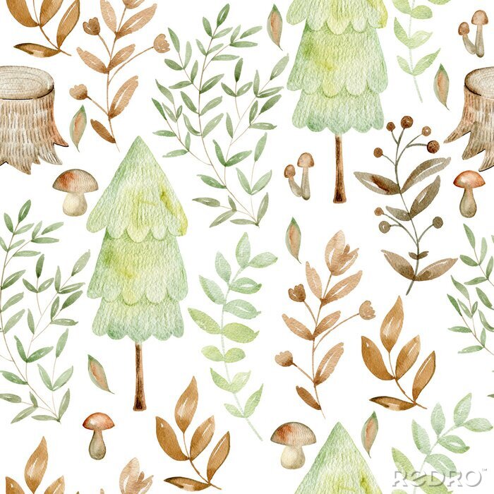 Tapete Watercolor forest pattern.
