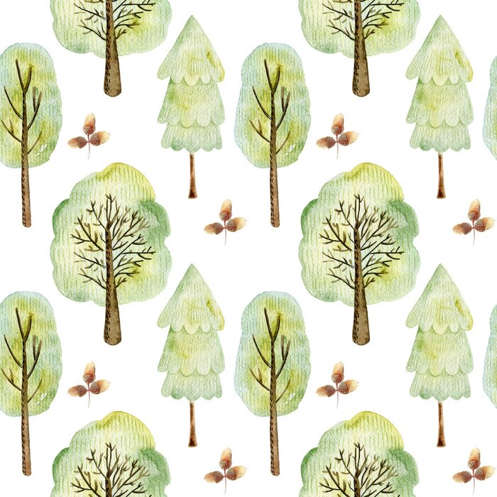 Tapete Watercolor forest pattern.