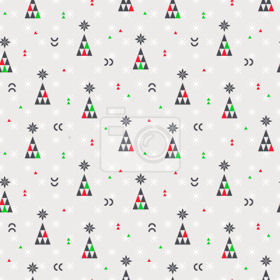 Tapete Weihnachtsbäume und Sterne auf grauem Hintergrund