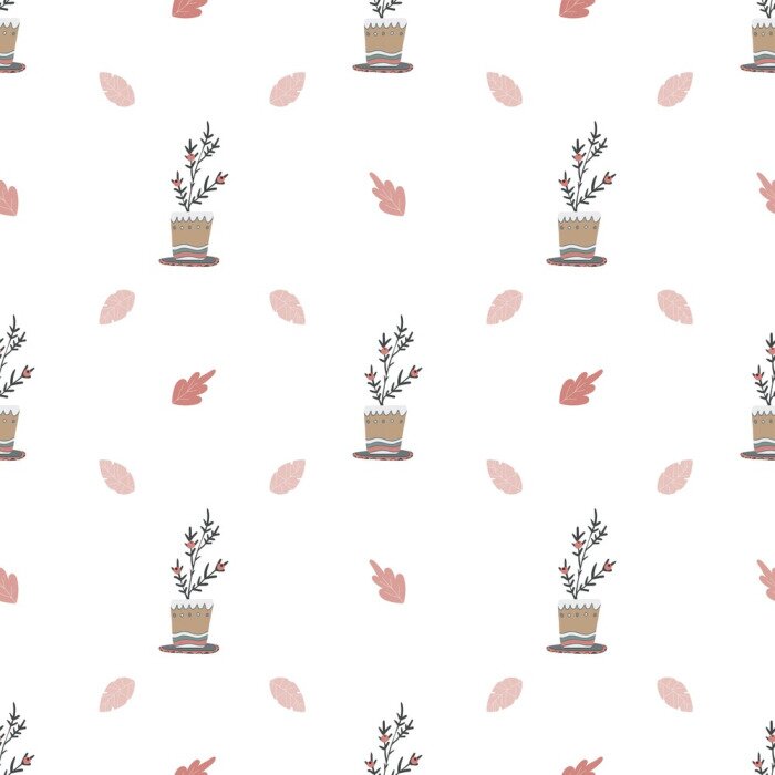 Tapete Weihnachtsbeschaffenheitsmuster in der skandinavischen Art mit Blumen und pflanzt Elemente.