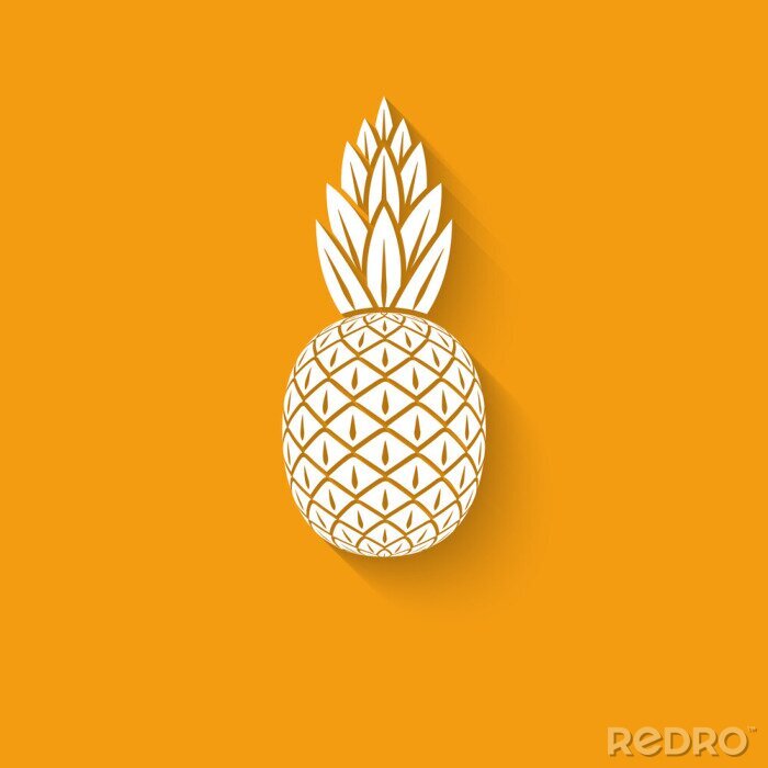 Tapete Weiße Ananas auf orangefarbenem Hintergrund