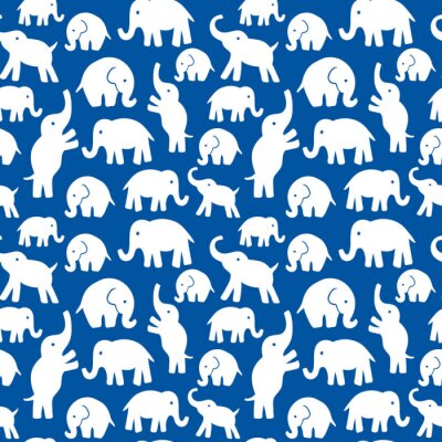 Tapete Weiße Elefanten auf blauem Hintergrund