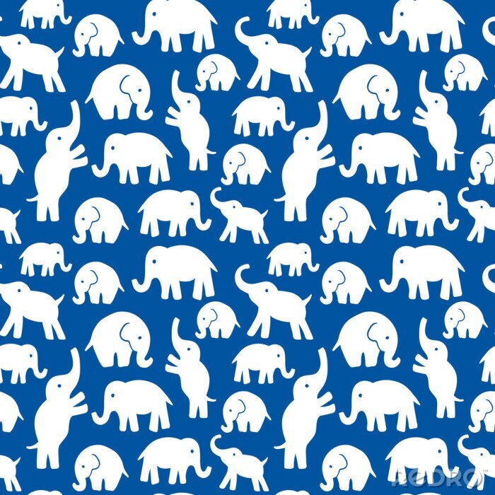 Tapete Weiße Elefanten auf blauem Hintergrund