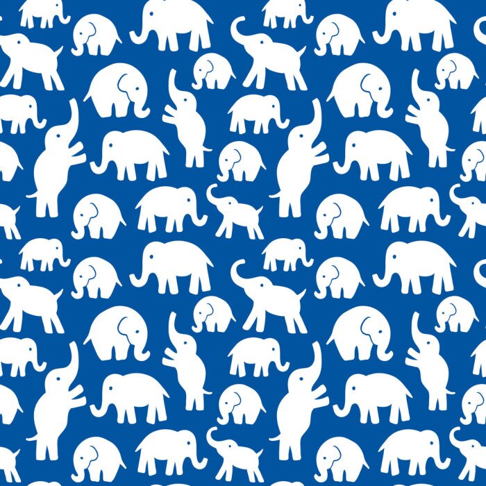 Tapete Weiße Elefanten auf blauem Hintergrund