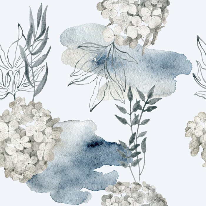 Tapete Weiße Hyazinthe und Aquarell-Farbflecken