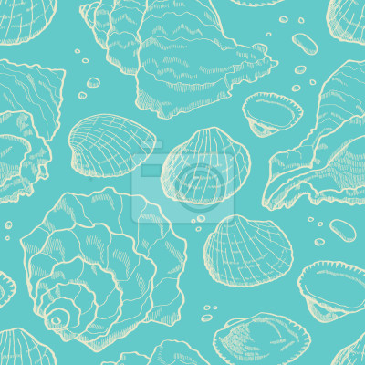 Tapete Weiße Muscheln auf blauem Hintergrund