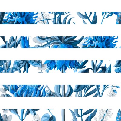 Tapete Weiße Streifen und blaue Blumen