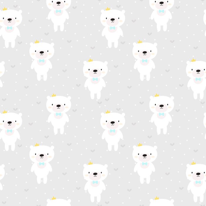 Tapete Weiße Teddybären auf grauem Hintergrund