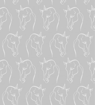 Tapete Weiße Umrisse von Pferdeköpfen auf grauem Hintergrund