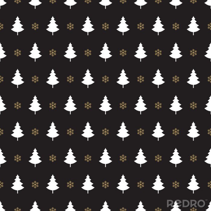 Tapete Weiße Weihnachtsbäume auf schwarzem Hintergrund