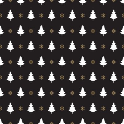 Tapete Weiße Weihnachtsbäume auf schwarzem Hintergrund