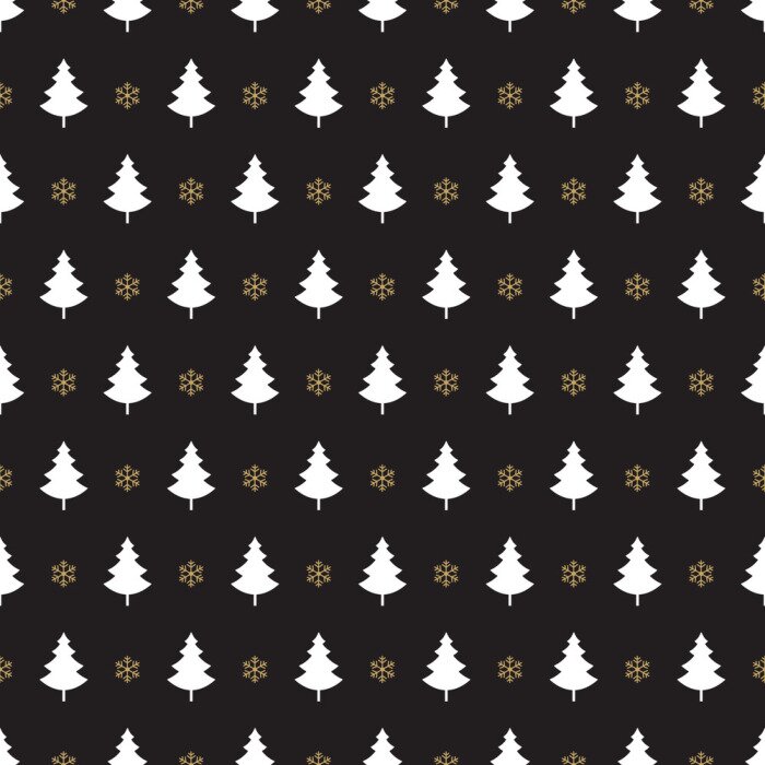 Tapete Weiße Weihnachtsbäume auf schwarzem Hintergrund