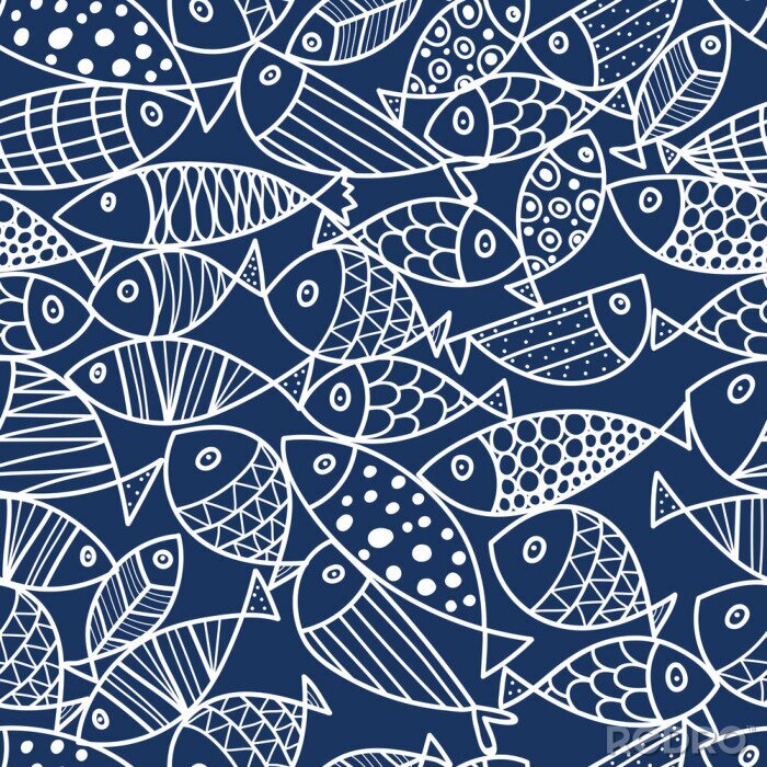 Tapete Weißer Fisch auf blauem Hintergrund