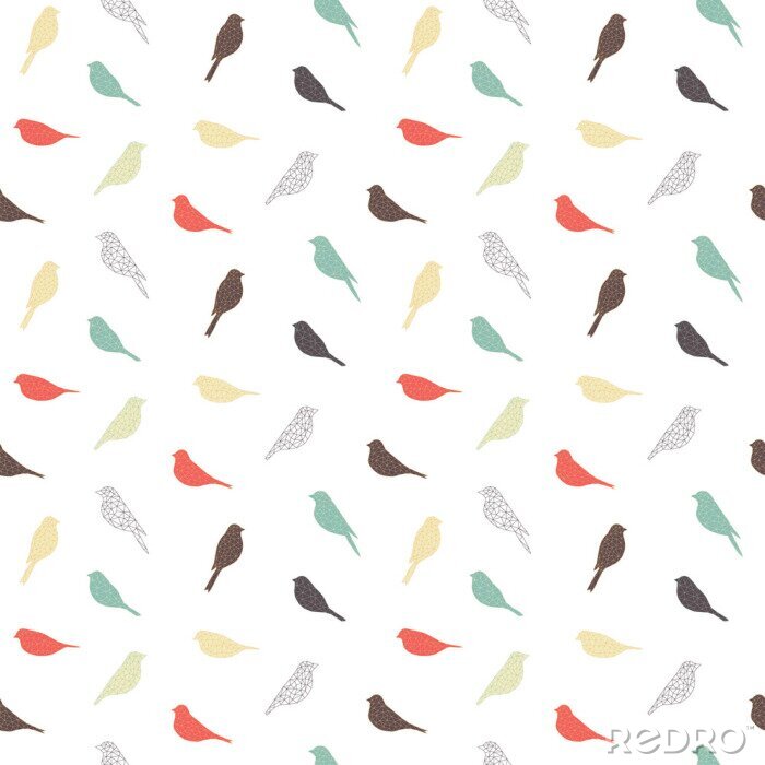 Tapete Weißes minimalistisches Motiv mit bunten Vögelchen