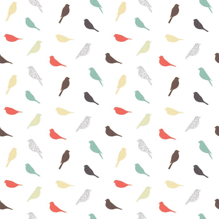 Tapete Weißes minimalistisches Motiv mit bunten Vögelchen