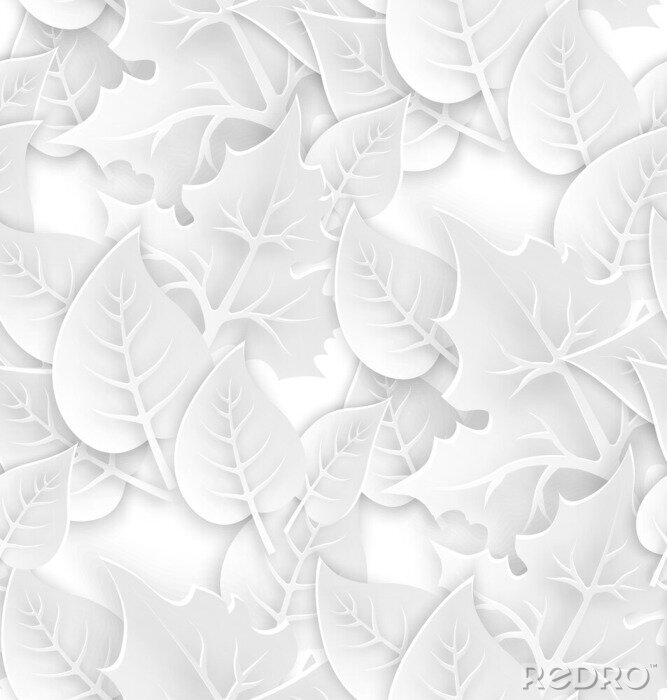 Tapete Weißes nahtloses Muster mit Papierkunstblättern.