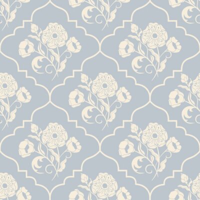 Tapete Weißes und blaues Blumenmuster des Shabby Chic