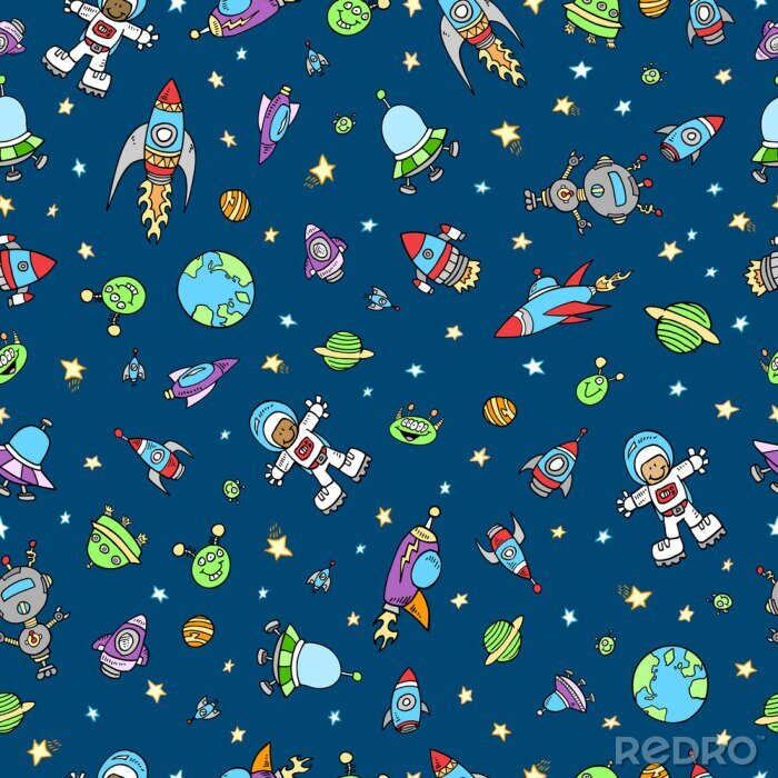 Tapete Weltraummotiv auf blauem Hintergrund