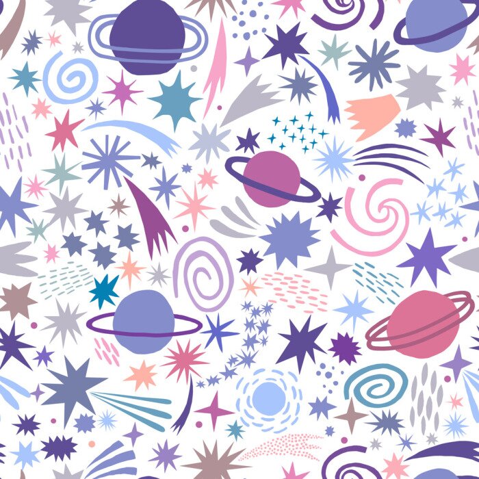 Tapete Weltraummotive auf weißem Hintergrund