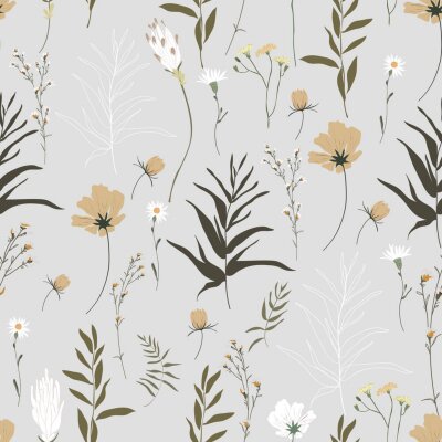 Tapete Wildblumen auf grauem Hintergrund