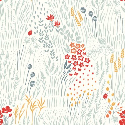 Tapete Wildblumengras und Schnecken