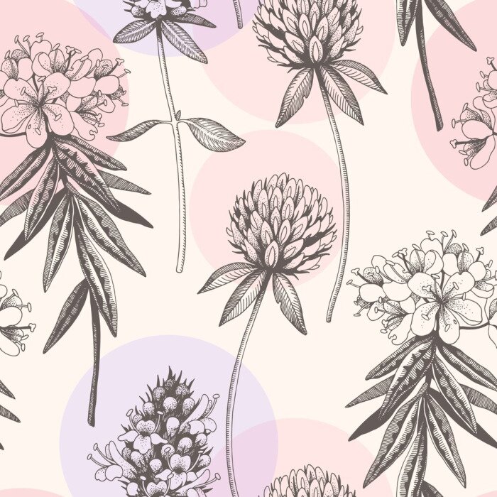 Tapete Wilde Blumen auf einem pastellfarbenen geometrischen Hintergrund