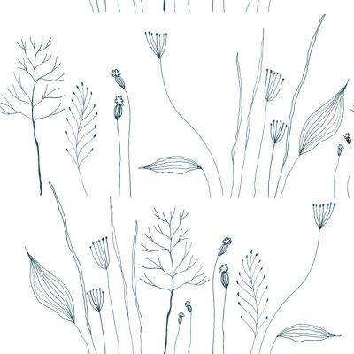 Tapete Wilde Blumen auf weißem Hintergrund