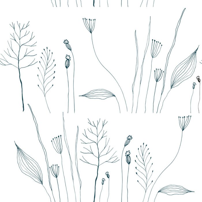 Tapete Wilde Blumen auf weißem Hintergrund