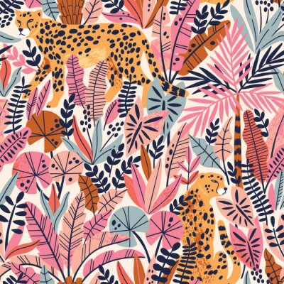 Tapete Wilde Tiere zwischen tropischen Blättern