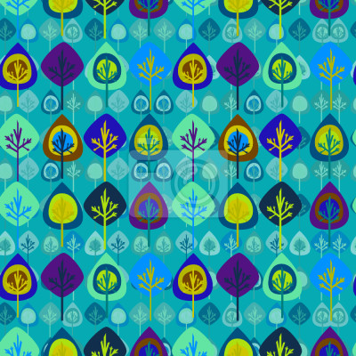 Tapete Wilder Wald in blauer Version