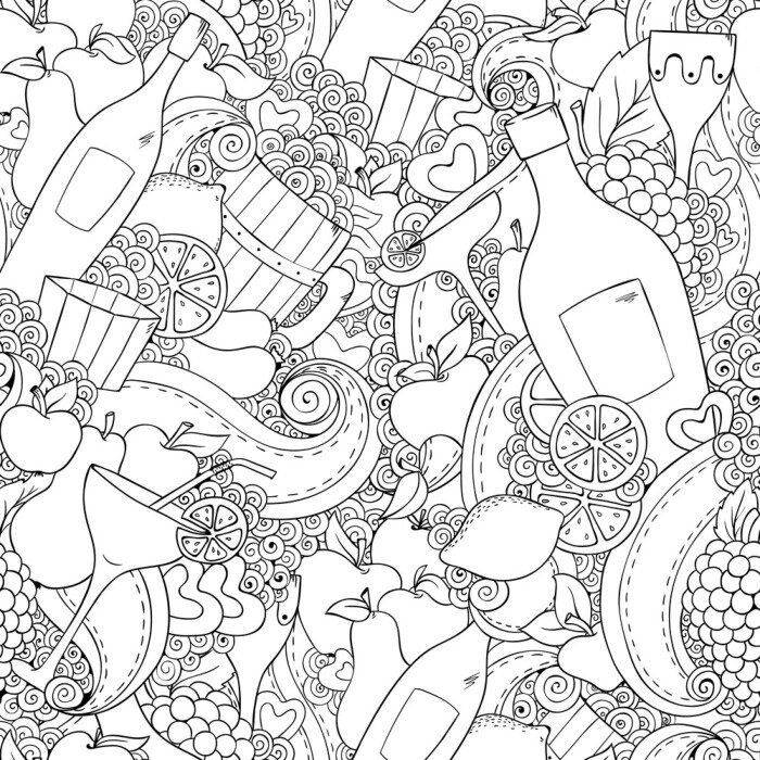 Tapete Wine and cocktail seamless background.