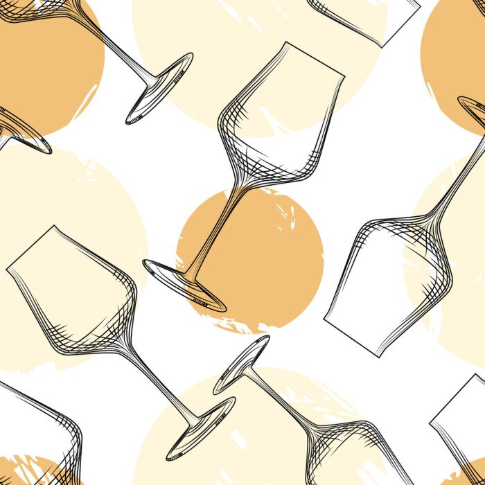 Tapete Wine glass seamless pattern. Empty wine glass backdrop.