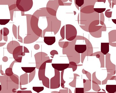 Tapete Wine seamless pattern. Tasting design element, menu, wine list, restaurant, winery, party. Texture with wineglasses and red grape wine. Vector illustration.