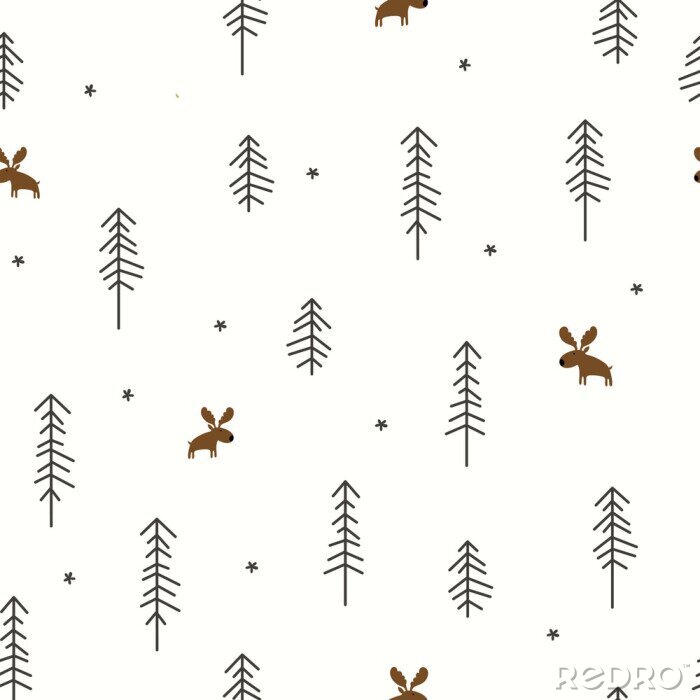 Tapete Winter Wald mit einem Elch